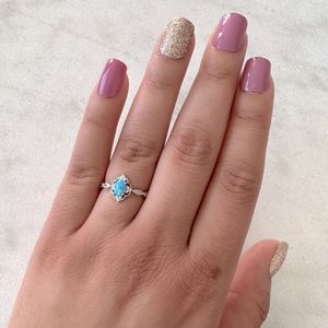 Blue Oval Opal Antique Style Ring set in Yellow Sterling Silver